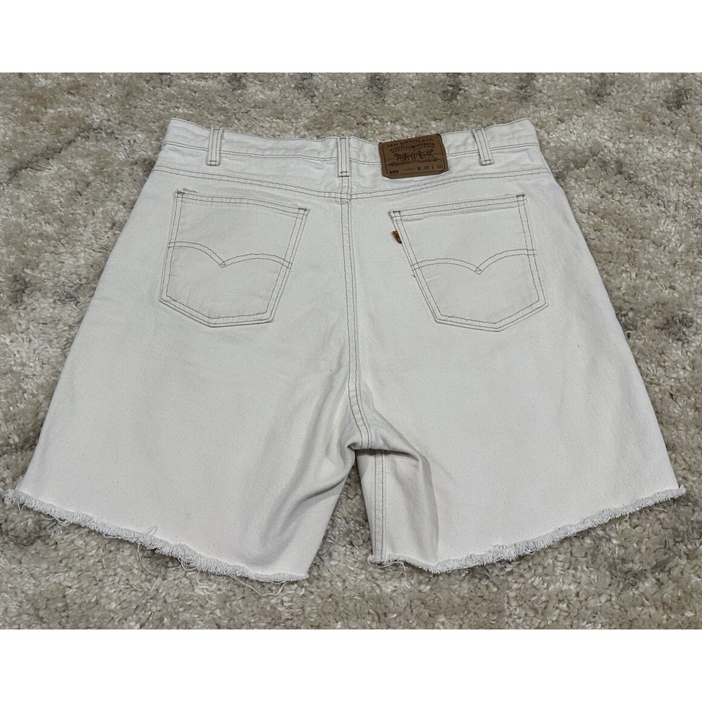 Vintage Levis 550 Orange Tab Off White Cut Off Denim Shorts Mens 38 Relaxed Fit